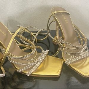 Gold/Rhinestone Tie Up Heels